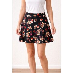 Decree XL Floral Skirt Black Stretch Rayon Boho Casual